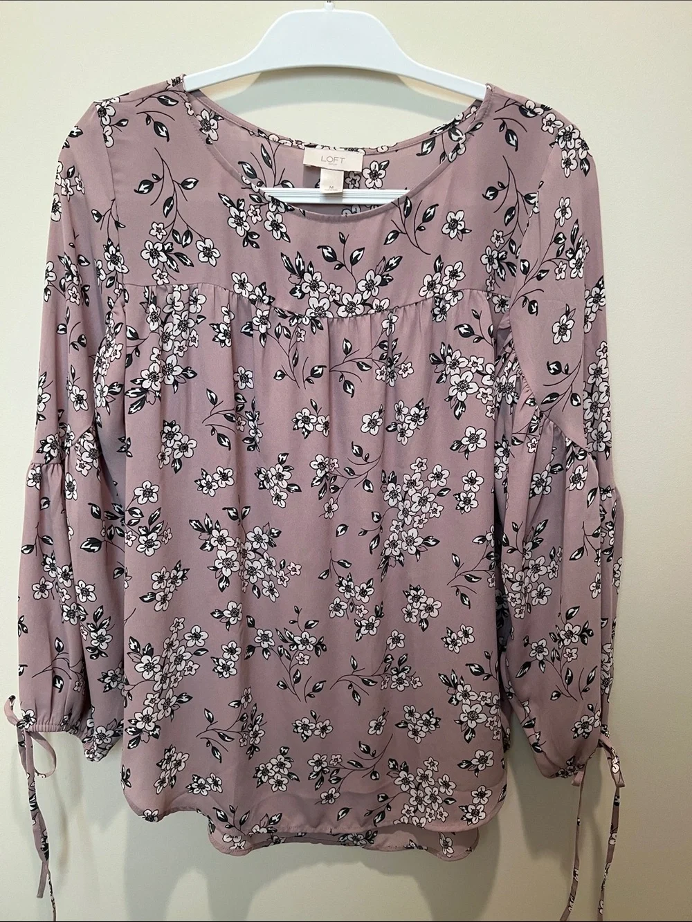 LOFT Dusty Mauve Floral Peasant Blouse